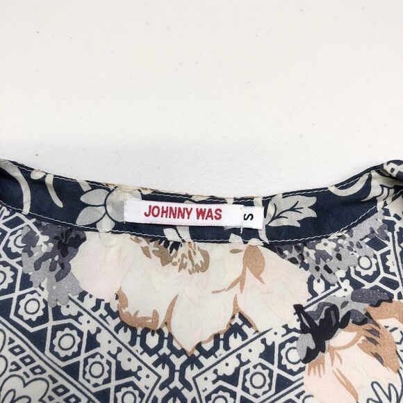 Johnny Was Laite Kimono Silk Top Blue Floral Oversized Small - Picture 2 of 7
